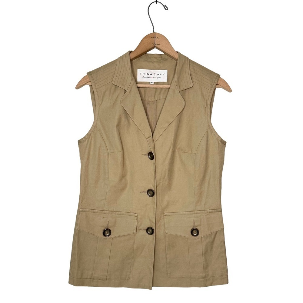 Trina Turk | Tan Khaki Button Down Vest Size 6